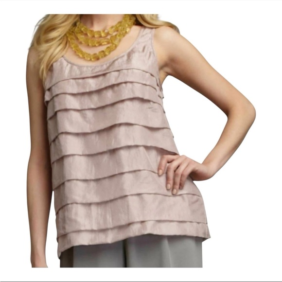 Eileen Fisher Ruffle Tiered Tank Top Blouse Blush Pink 100% Silk Size XL - Picture 5 of 5